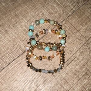 Handmade  Gold and Turquoise Toned Beaded Bracelet Set